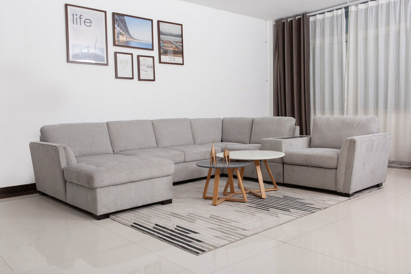 Vault 6-Piece Left-Facing Sectional with Sofa Bed Loveseat, Two Storage Chairs and Storage Chaise - Grey