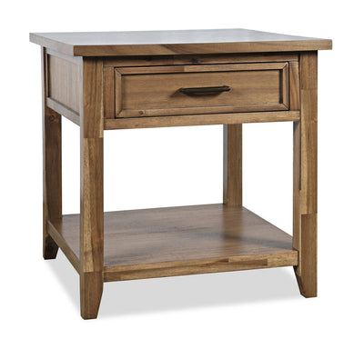 Nathan 24" Rustic End Table with Storage and Shelf - Light Brown | Table de bout rustique Nathan de 24 po avec rangement et tablette - brun clair