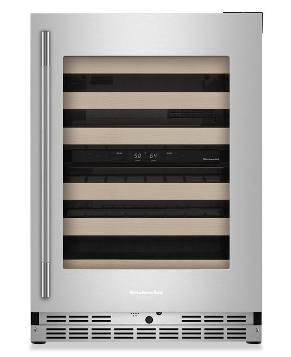 Kitchenaid® 24\" Undercounter Wine Cellar with Full-Extension Wood-Front Racks - Stainless Steel - KUWR524SPS