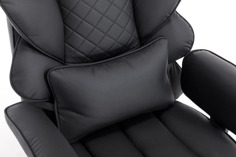 Tommy 28.7\" Faux Leather Adjustable Office Chair with Footrest and Adjustable Arms – Black 