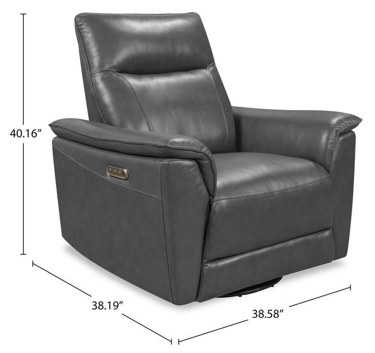 Chateau d’Ax Angelo 38.58\" Genuine Leather Swivel Rocker Power Reclining Chair - Grey