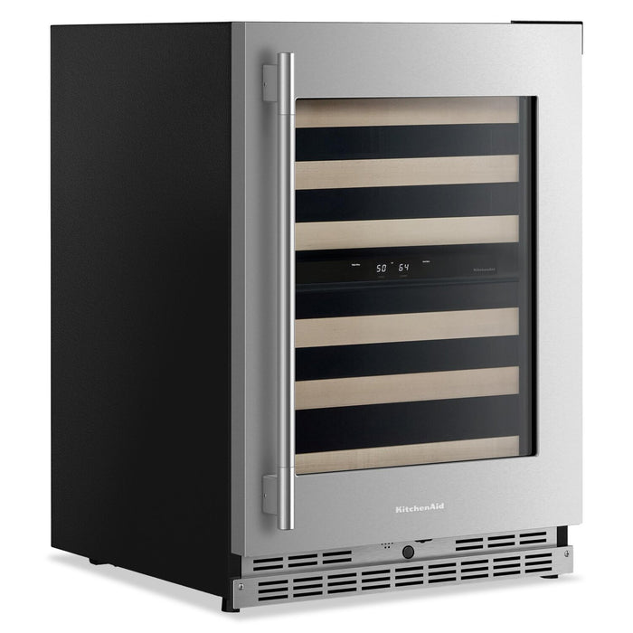 Kitchenaid® 24\" Undercounter Wine Cellar with Full-Extension Wood-Front Racks - Stainless Steel - KUWR524SPS