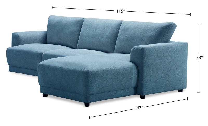Voyage Modular 3-Piece Right-Facing Fabric Sectional with Removable Back Cushions – Blue