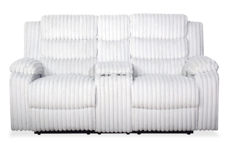 Bryson 72\" Faux Fur Fabric Reclining Loveseat with Storage Console - Mist Grey