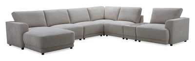 Voyage Modular 7-Piece Left-Facing Fabric Sectional with Console and Removable Back Cushions – Taupe | Sofa sectionnel modulaire de gauche Voyage 7 pièces en tissu avec console et coussins de dossier amovibles - taupe