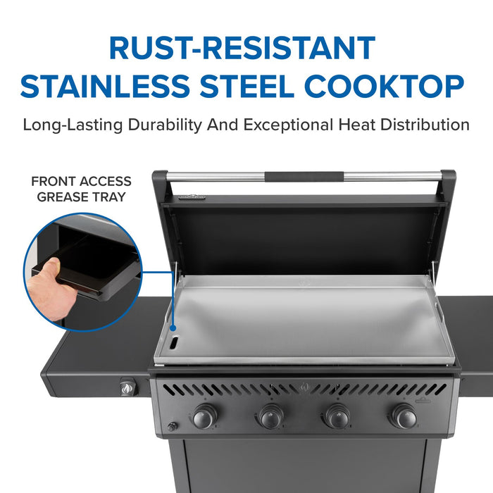 Napoleon 33,600-BTU 36-Inch 4-Burner Griddle with Rust-Resistant Stainless Steel Cooktop - F36FTPMK