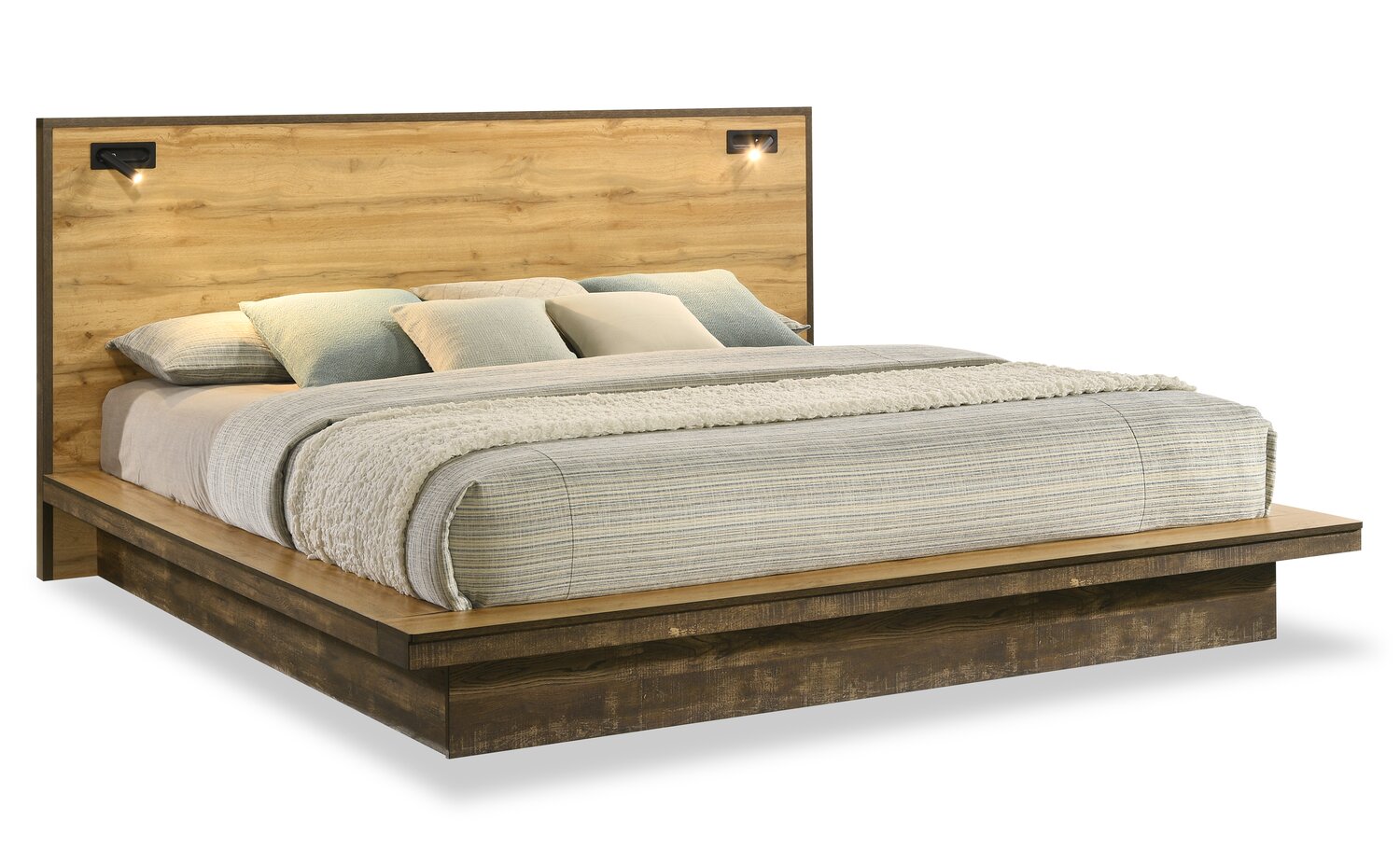 Silas Platform Bed with Headboard Frame LED Rustic Brown King. The Brick
