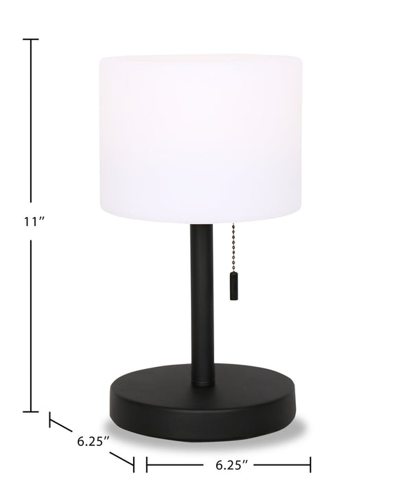 Solana 11” Modern Metal Acrylic Portable Indoor/Outdoor Table Lamp with USB Port - Black