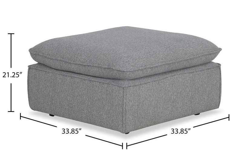 Farah 33.85\" Chenille Fabric Ottoman with Feather Down Cushion - Silver