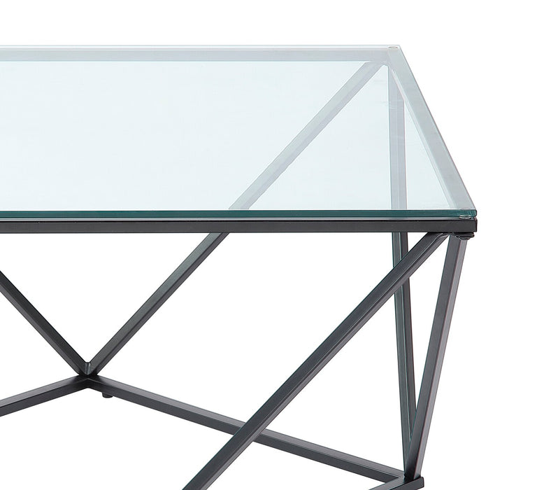 Prism 31.5\" Modern Glass Top Coffee Table – Glass with Metal Base 