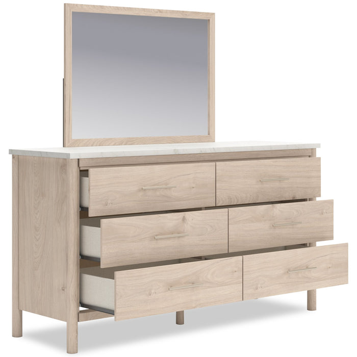 Jolie 6pc Bedroom Set with Bed, Dresser, Mirror & Nightstand, Boucle Fabric, Natural - Full Size