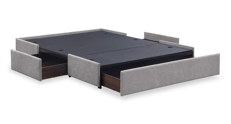 Amos Upholstered Storage Bed in Grey Fabric with Channelled Headboard & 3 Built-in Drawers - Queen Size