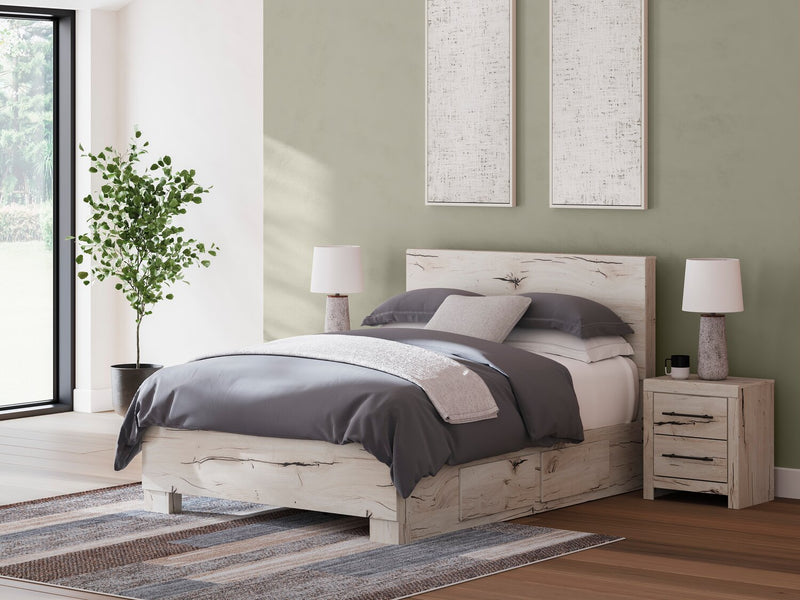 Derekson Storage Bed with 2 Built-In Side Drawers, Rustic White - Full Size