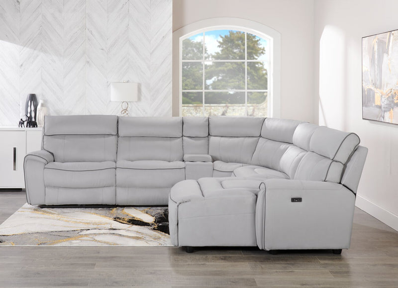 Cindy Crawford Home Newport 6-Piece Right-Facing Faux Suede Power Reclining Sectional - Grey
