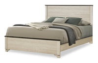 Clara Panel Bed with Headboard & Frame, Bleached Oak & Brown - Queen Size 