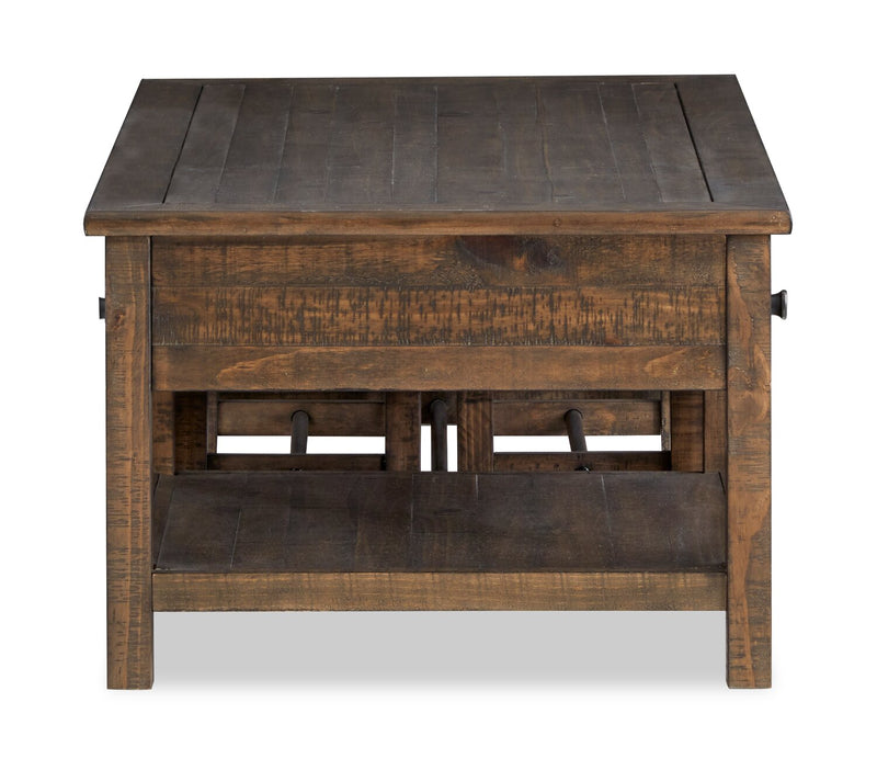 Edwin 52” Country Pine Coffee Table with Storage and Stools - Homestead Brown