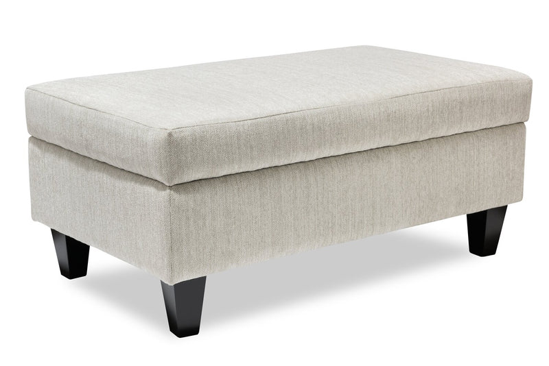 Made in Canada Nofia 44\" Chenille Fabric Storage Ottoman with Wood Legs - Linen Beige