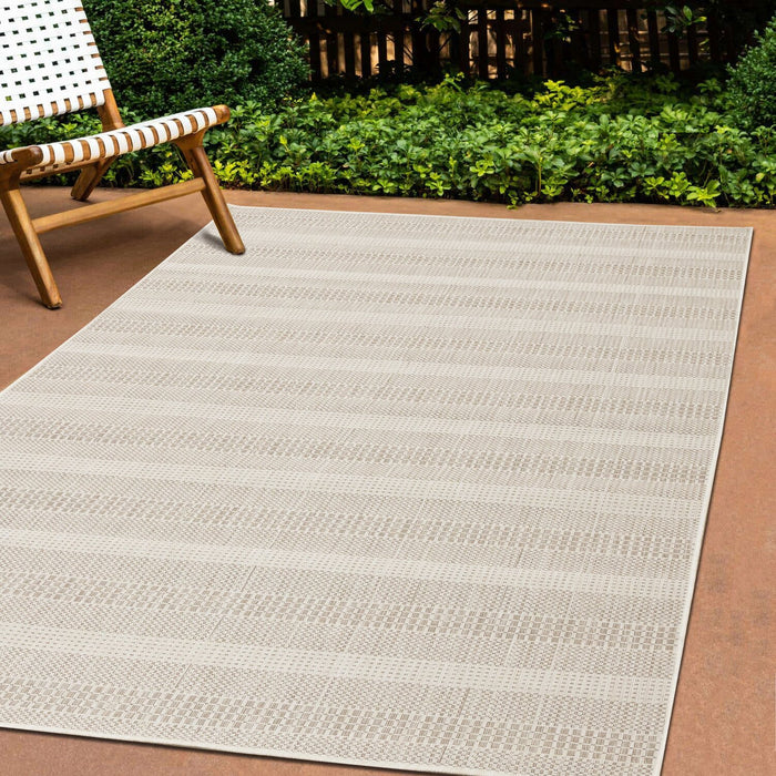 Lira 7'10\" x 10'6\" Striped Outdoor Rug – Cream 