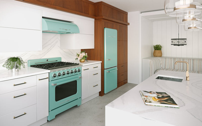 Classic Retro by Unique 36\" 5.2 Cu. Ft. 6-Burner Gas Range with Convection - Ocean Mist Turquoise - UGP-36CR T