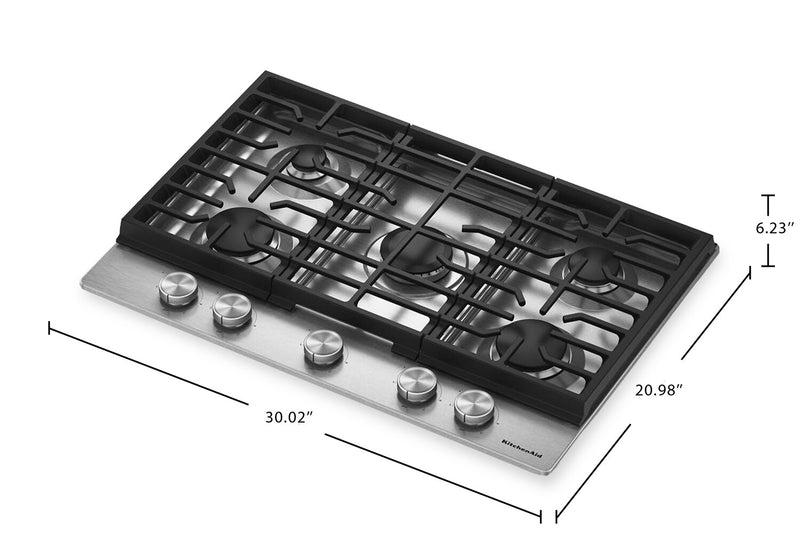 KitchenAid 30\" Gas-on-Metal Cooktop with Cast-Iron Grates – Stainless Steel - KCGK330SSS