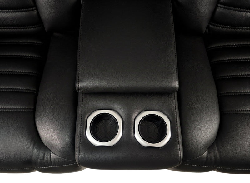 Zen 75.5\" Faux Leather Power Reclining Massage Loveseat with Refrigerator Console - Black