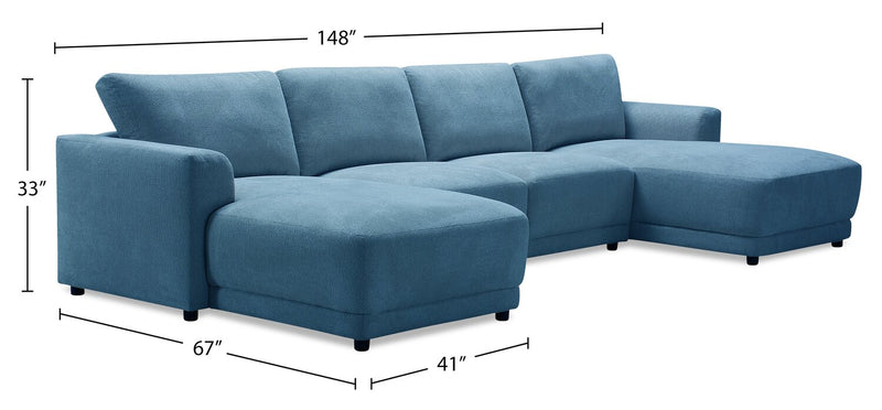 Voyage Modular 4-Piece U-Shaped Fabric Sectional with Removable Back Cushions – Blue