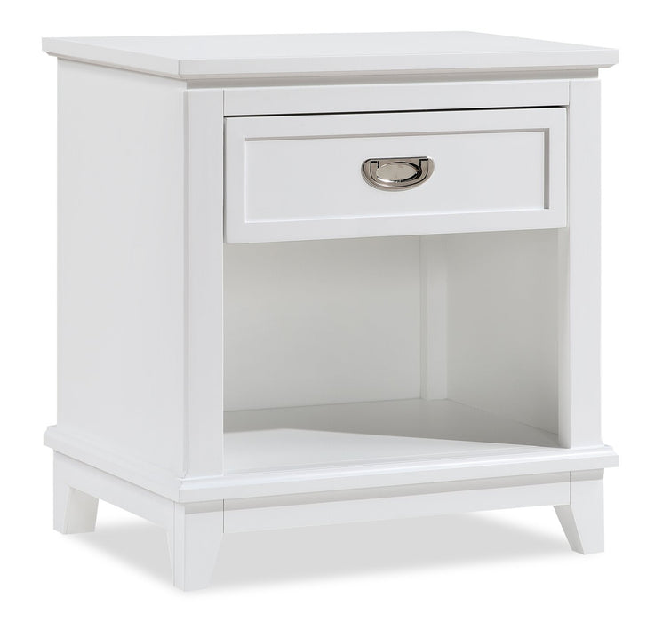 Quinn Bedside 1-Drawer Nightstand with Shelf, 24\"W x 26\"H - White