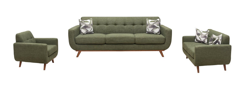 Kort & Co. Freeman 88\" Linen-Look Fabric Sofa with Wood Base and Tufted Back Cushions - Avocado Green