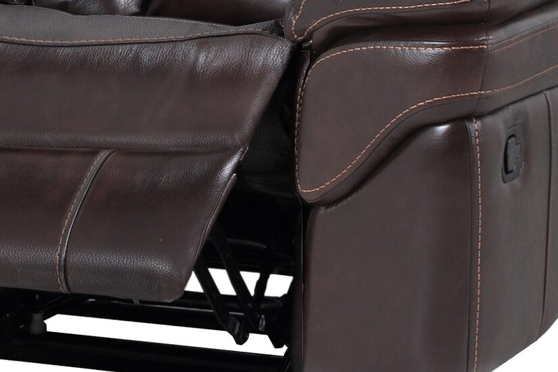 Leo 6-Piece Genuine Leather Reclining Sectional with Storage Console and Dual Cupholders - Walnut Brown