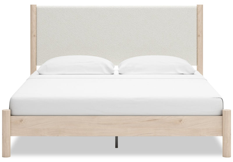 Jolie Panel Bed with Headboard & Frame, Boucle Fabric, White & Natural - King Size