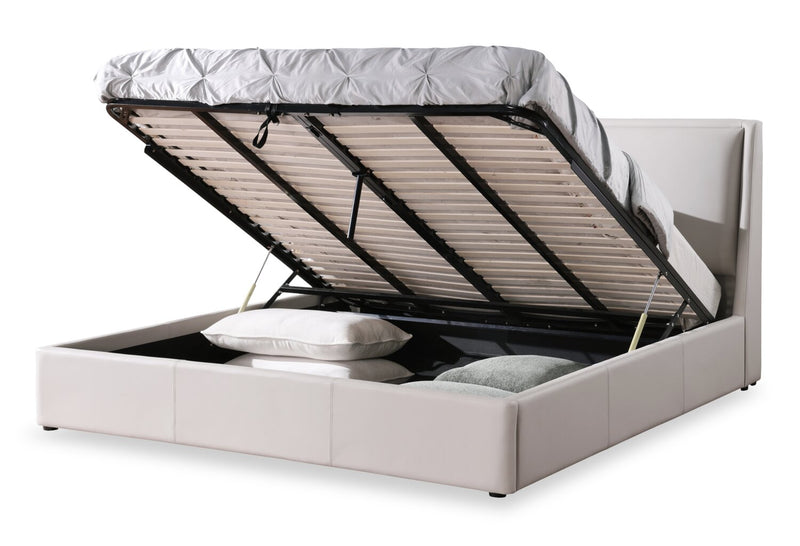 Nico Leather-Look Storage Queen Bed – Taupe