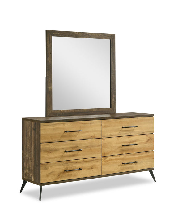 Silas 5pc Bedroom Set with Platform Bed, Dresser & Mirror, LED, Rustic Brown - Queen Size
