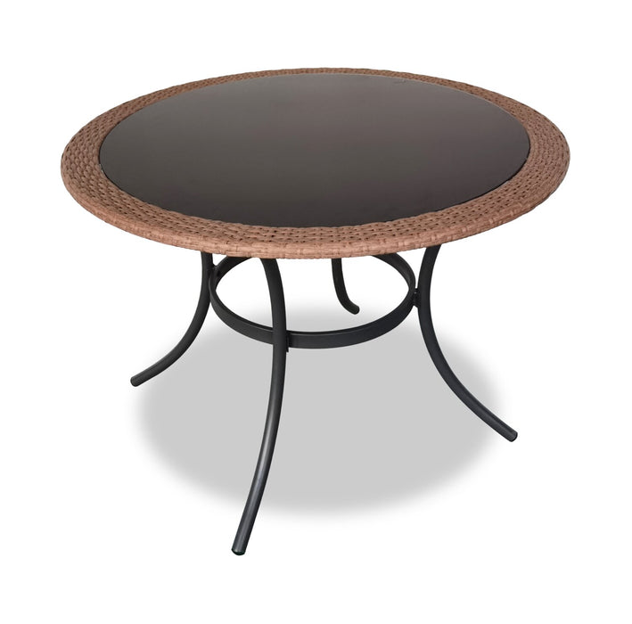 Kort & Co. Ibiza 5-Piece Outdoor Patio Set with Round Table & 4 Chairs - Hand-Woven Resin Wicker, Black Glass Table Top, UV & Weather Resistant - Dark Grey/Natural/Green