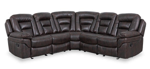 Leo 5-Piece Leather-Look Fabric Reclining Sectional with Armless Reclining Chair - Walnut Brown