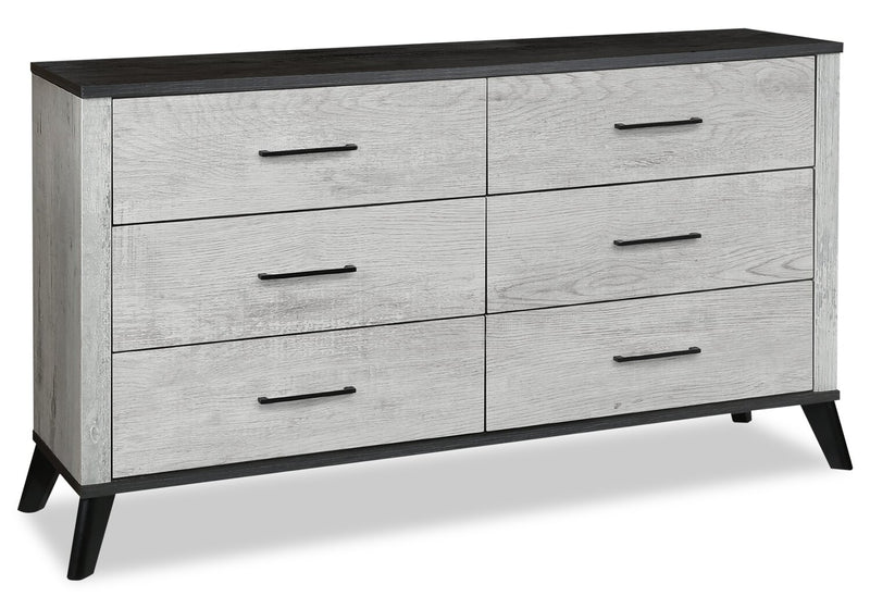 Blake Bedroom 6-Drawer Dresser, 60\"W x 32\"H - Grey & Black