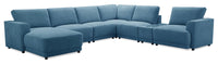 Voyage Modular 7-Piece Left-Facing Fabric Sectional with Console and Removable Back Cushions – Blue 