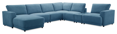 Voyage Modular 7-Piece Left-Facing Fabric Sectional with Console and Removable Back Cushions – Blue | Sofa sectionnel modulaire de gauche Voyage 7 pièces en tissu avec console et coussins de dossier amovibles - bleu