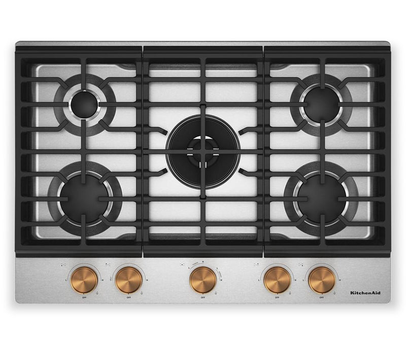 KitchenAid 30\" Gas-on-Metal Cooktop with Integrated Wok Grates – Stainless Steel - KCGK530SSS