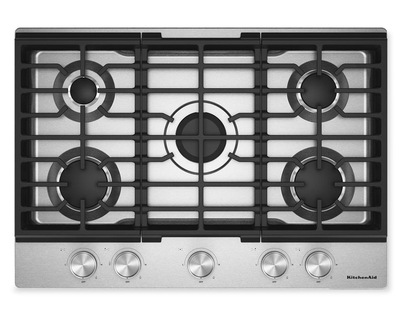 KitchenAid 30\" Gas-on-Metal Cooktop with Cast-Iron Grates – Stainless Steel - KCGK330SSS