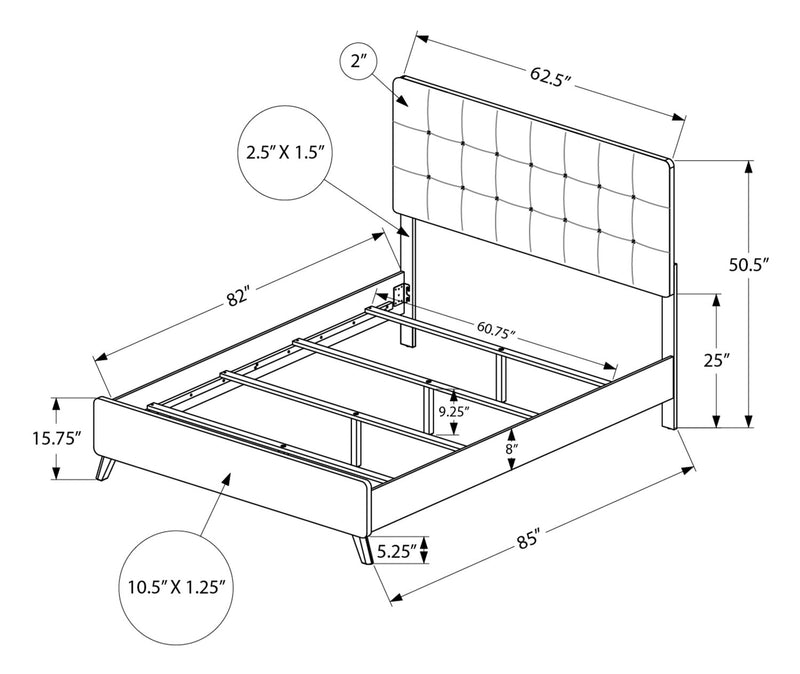 Cami Panel Bed with Fabric Headboard & Frame, Grey Oak - Queen Size
