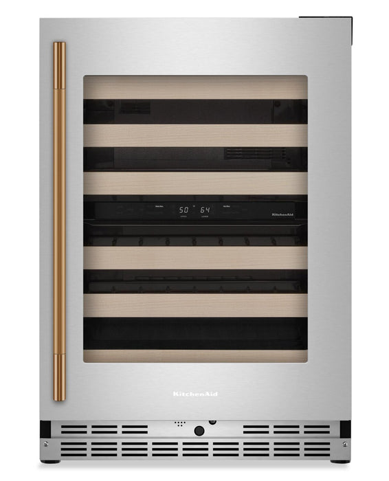Kitchenaid® 24\" Undercounter Wine Cellar with Full-Extension Wood-Front Racks - Stainless Steel - KUWR524SPS