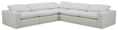 Sky Modular 5-Piece Fabric Power Reclining Sectional with Removable Feather Down Cushions - Nathan Wheat | Sofa sectionnel à inclinaison électrique modulaire Sky 5 pièces en tissu avec coussins amovibles en duvet et plumes - blé Nathan