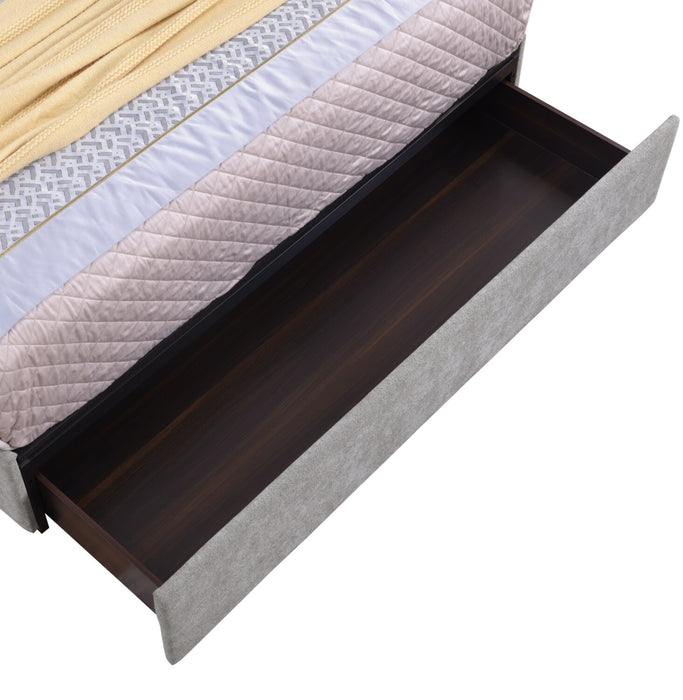 Amos Upholstered Storage Bed in Grey Fabric with Tufted Headboard & 3 Built-in Drawers - King Size