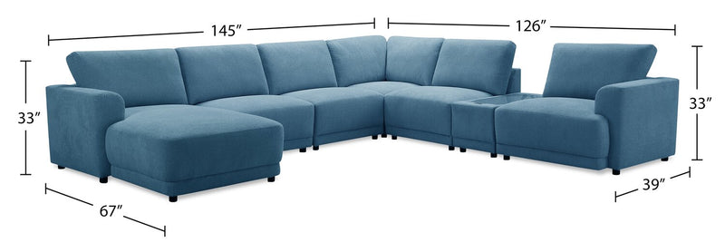 Voyage Modular 7-Piece Left-Facing Fabric Sectional with Console and Removable Back Cushions – Blue