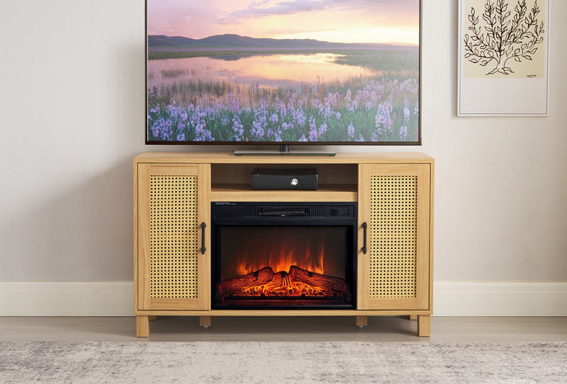 Reed 47\" Contemporary Electric Fireplace with Storage – Light Teak