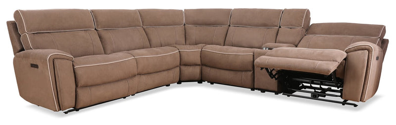 Cindy Crawford Home Newport 6-Piece Faux Suede Power Reclining Sectional with Armless Reclining Chair - Taupe