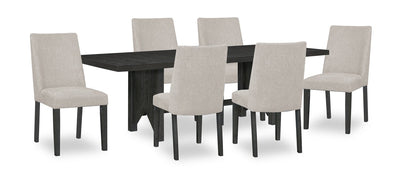Emery 7pc Dining Set with Table & 6 Chairs, Wood, 72-96"W Extension - Black & Grey | Ensemble de salle à manger Emery 7 pièces en bois avec table, rallonge, 72 po à 96 po (L) et 6 chaises - noir et gris