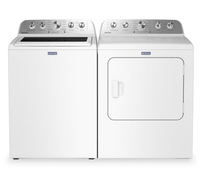 Maytag 5.4 Cu Ft. Top Load Washer with Pet Pro and 7.0 Cu Ft. Gas Dryer – White  | Laveuse à chargement par le haut 5,4 pi³ avec Animal Pet Pro et sécheuse à gaz 7,0 pi³ de Maytag - blanches