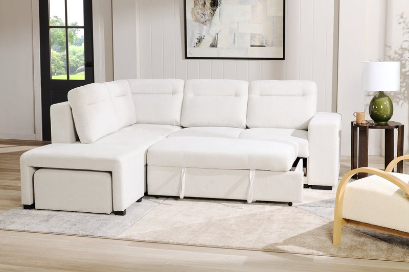 Primo Coast 3-Piece Left-Facing Ivory White Fabric Sleeper Sectional with Storage Chaise and Storage Armrest