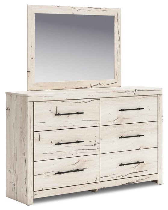 Derekson 5pc Bedroom Set with Storage Bed, Dresser & Mirror, Rustic White - King Size